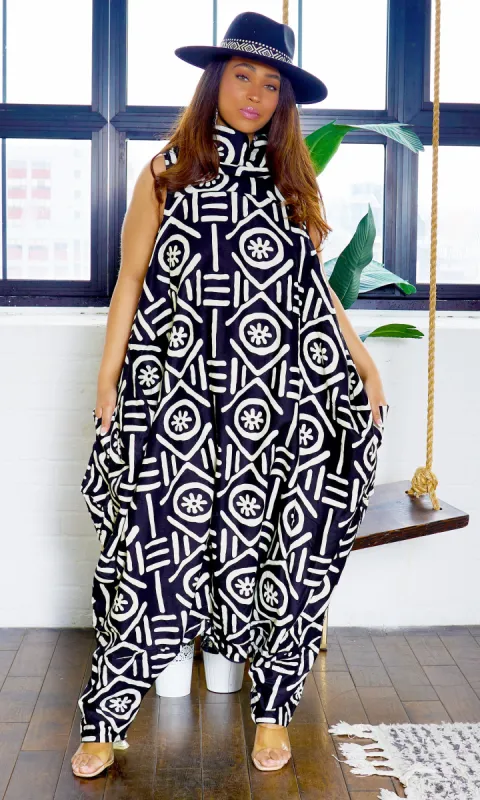 Turtle Neck Harem Jumpsuit - Black/ White sold by Cutely Covered