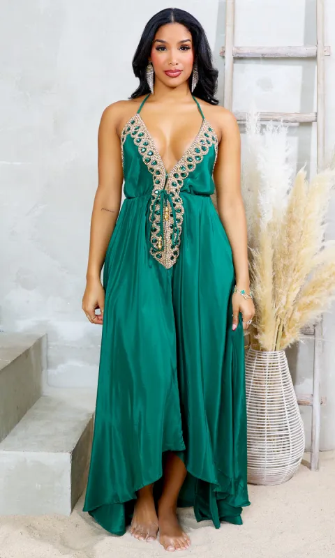 Beaded Flowy Dress - Emerald sold by Cutely Covered