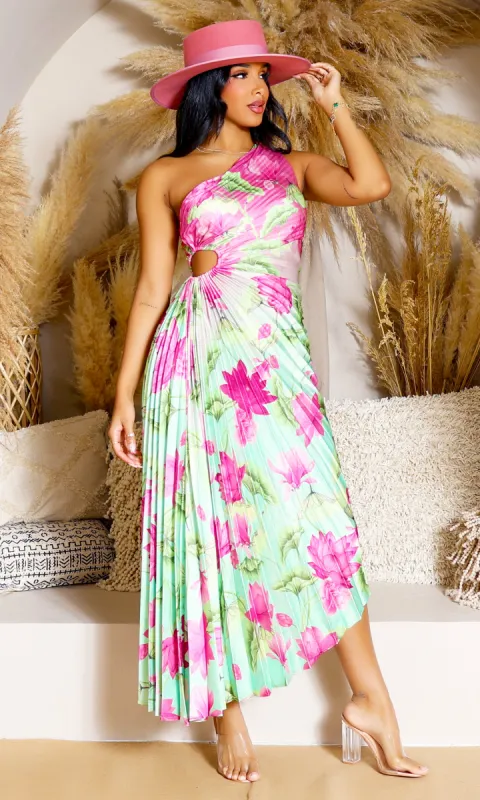 Gorgeous  | One-Shoulder Cutout Asymmetrical Dress - Pink Lime sold by Cutely Covered