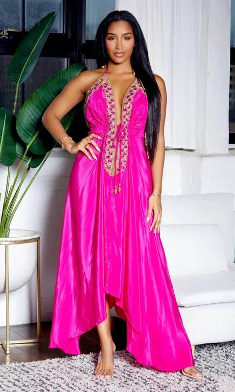 Beaded Flowy Dress - Fuchsia sold by Cutely Covered
