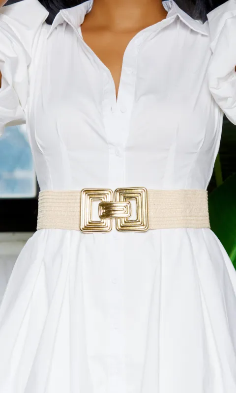 Elastic - Buckle Waistband Belt - Cream sold by Cutely Covered