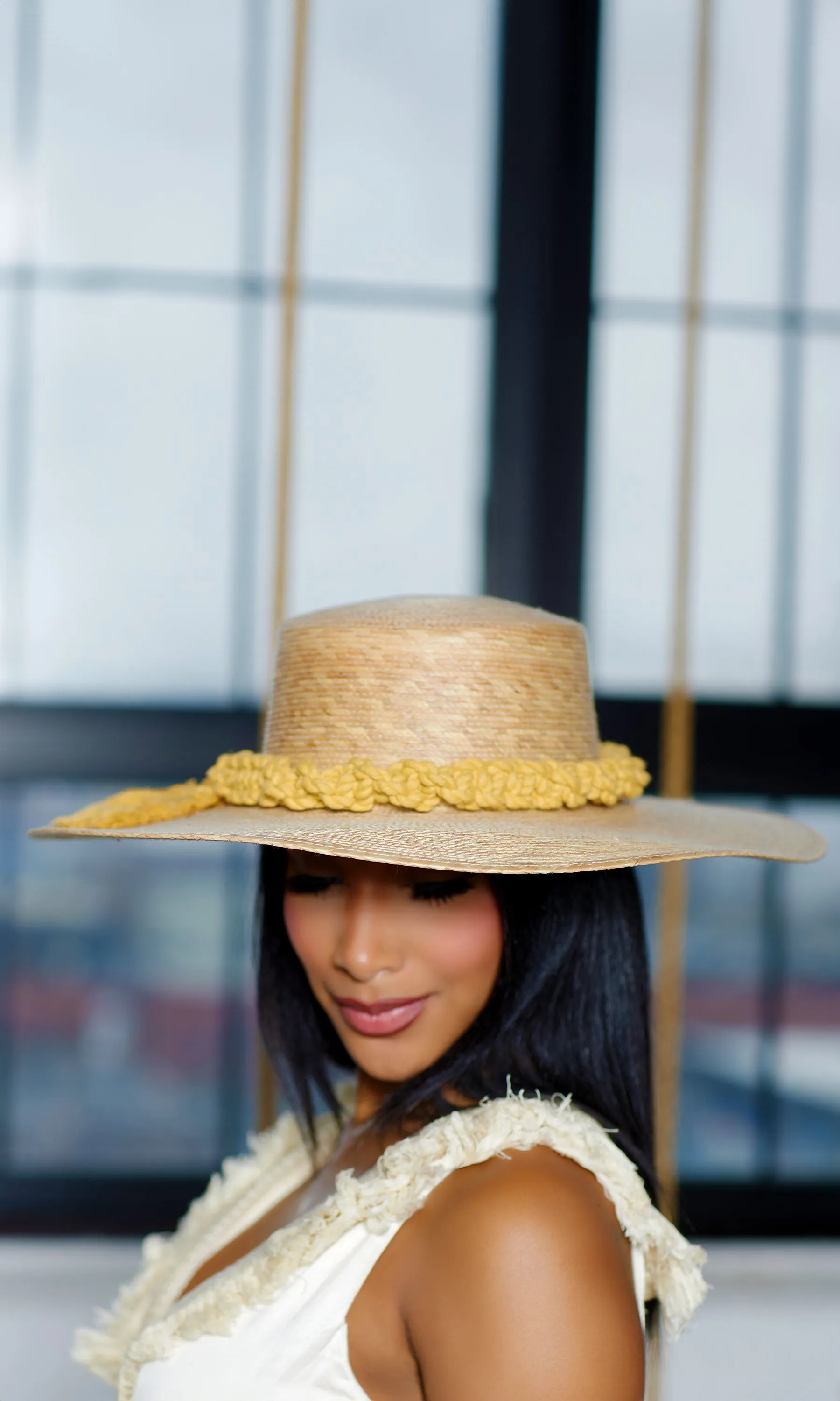 Structured Resort Women’s Adjustable Wide Brim Straw Hat Sun Protection - Yellow sold by Cutely Covered product image thumbnail 4