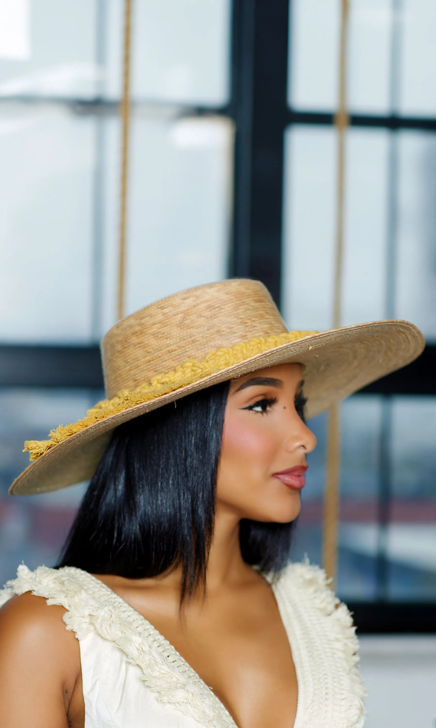 Structured Resort Women’s Adjustable Wide Brim Straw Hat Sun Protection - Yellow sold by Cutely Covered product image thumbnail 3