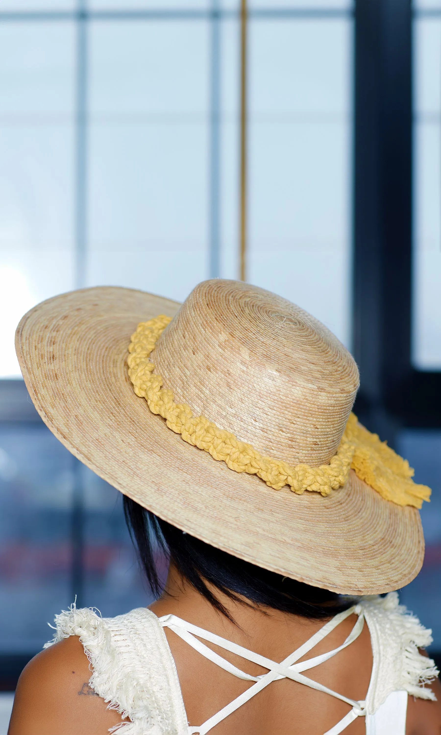 Structured Resort Women’s Adjustable Wide Brim Straw Hat Sun Protection - Yellow sold by Cutely Covered product image thumbnail 2