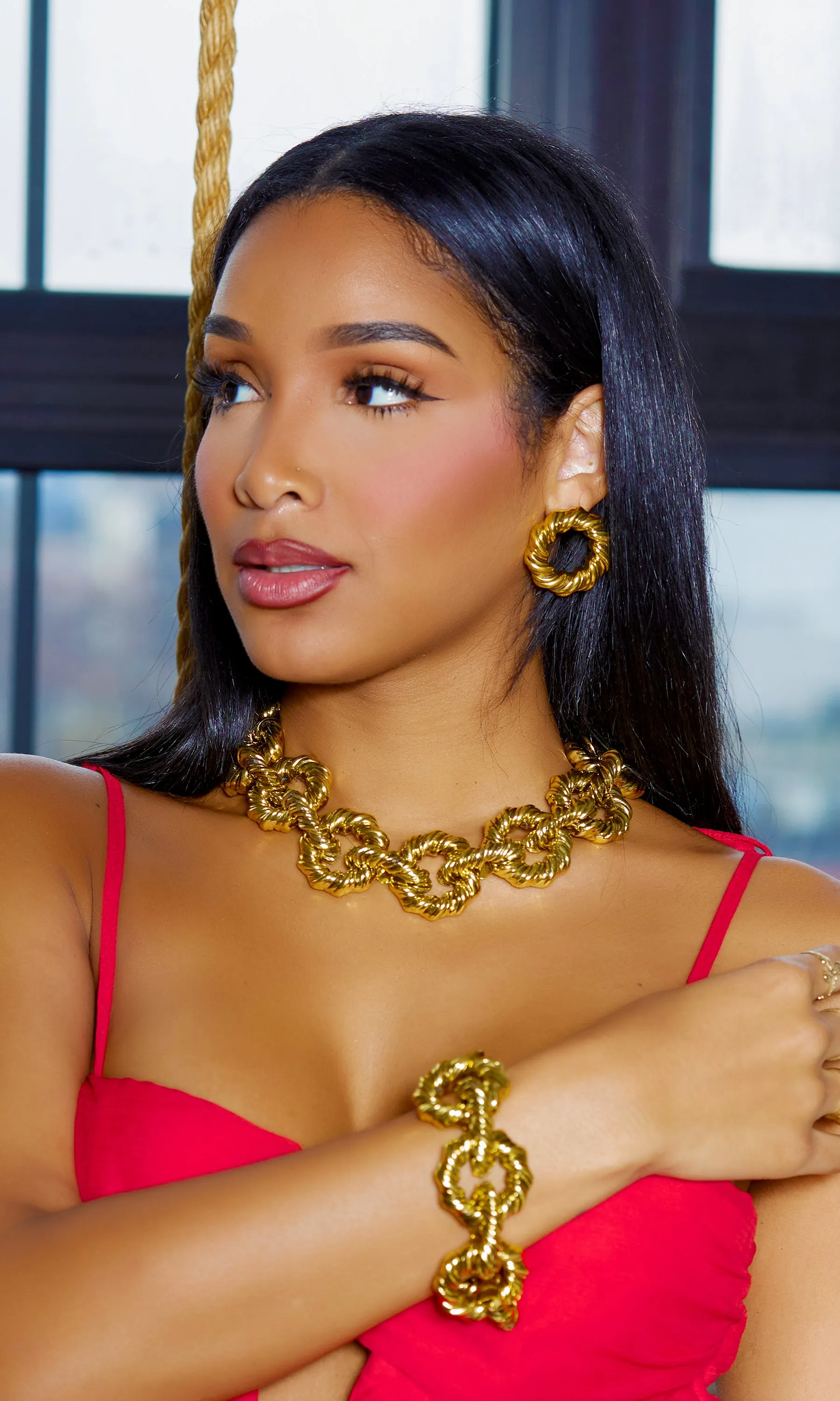 Gold Circles Necklace, Earring, Bracelet Set sold by Cutely Covered product image thumbnail 2