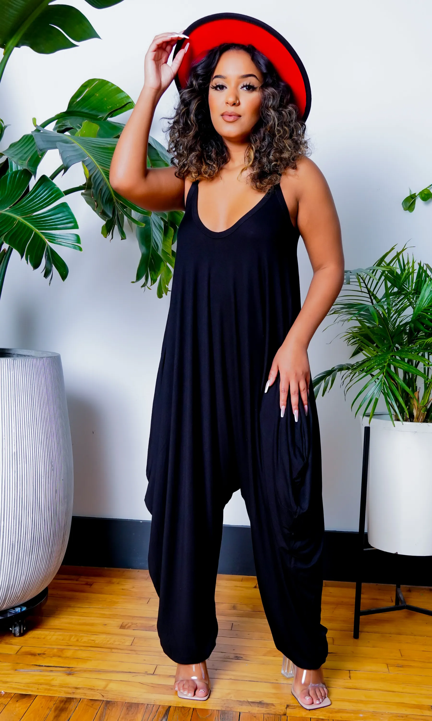 Long V Neck Harem Jumpsuit - Black sold by Cutely Covered product image thumbnail 5