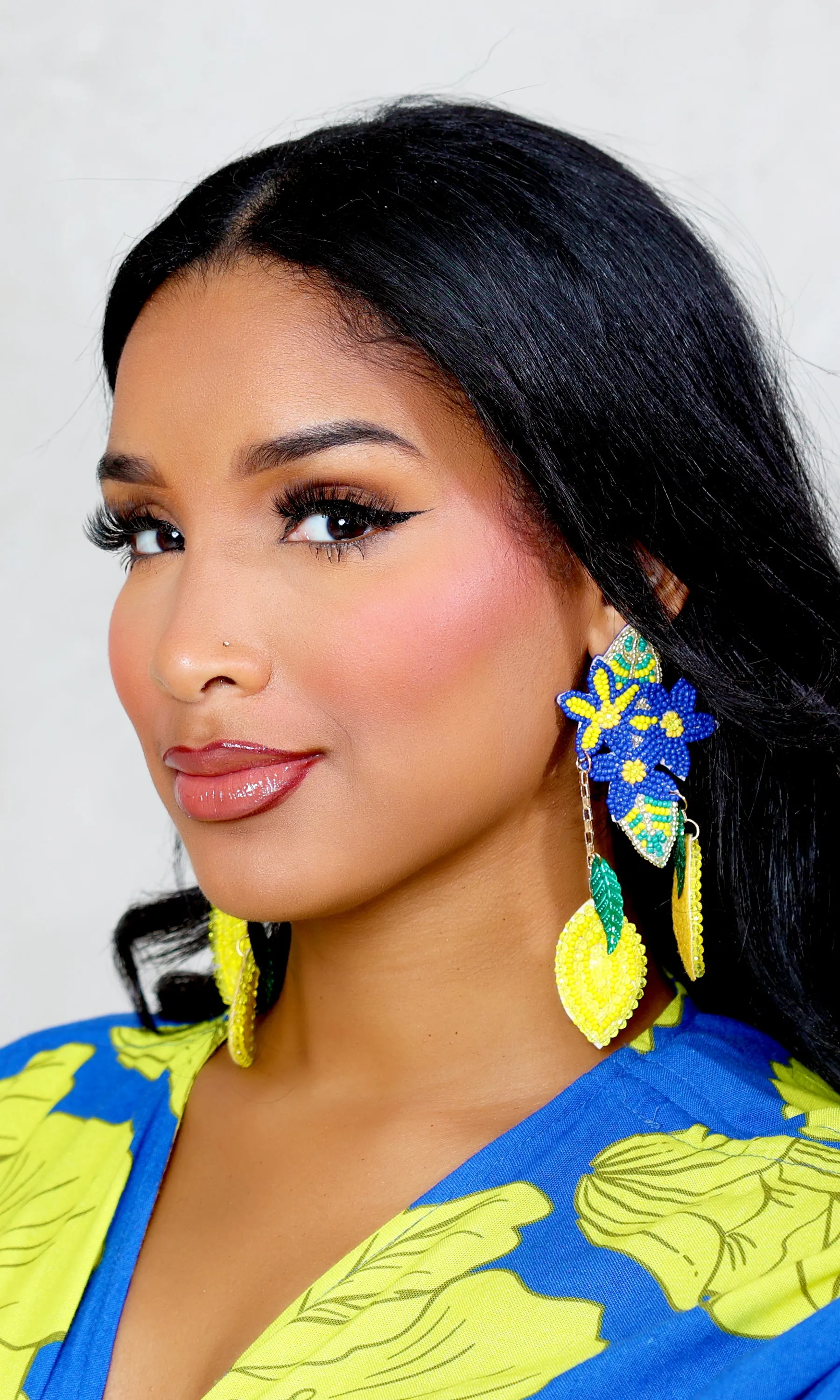 Citrus Glow Lemon Beaded Long Earrings sold by Cutely Covered product image thumbnail 3