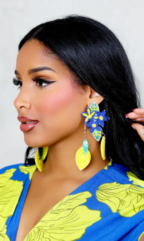 Citrus Glow Lemon Beaded Long Earrings sold by Cutely Covered