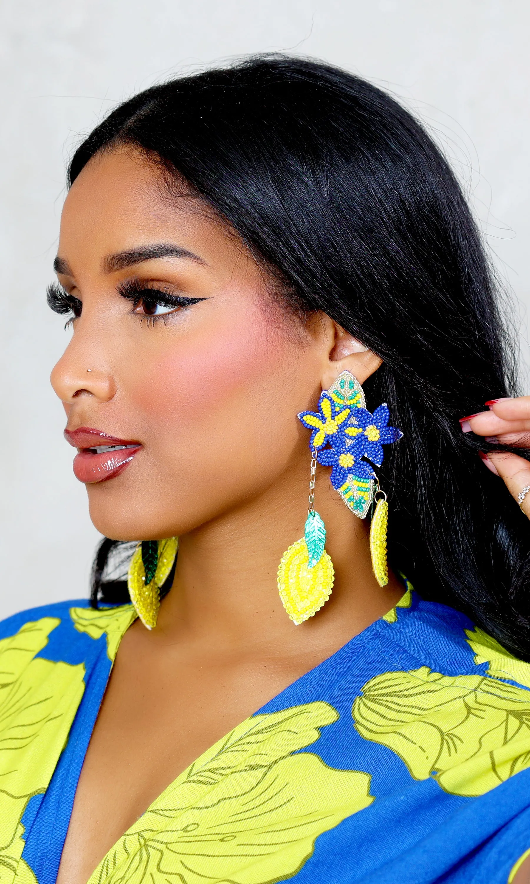 Citrus Glow Lemon Beaded Long Earrings sold by Cutely Covered