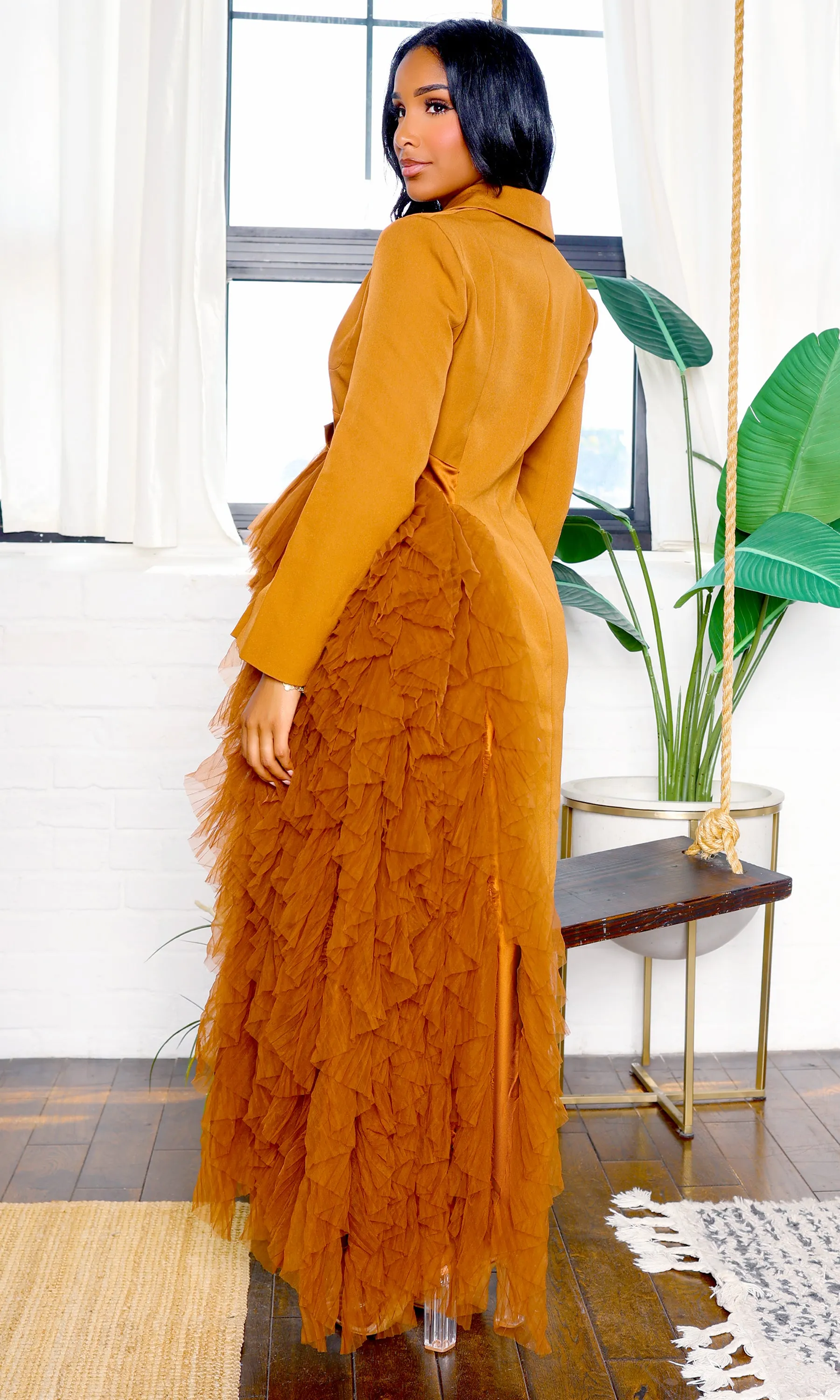 About It | Ruffle Detail Blazer Dress - Rust sold by Cutely Covered product image thumbnail 4