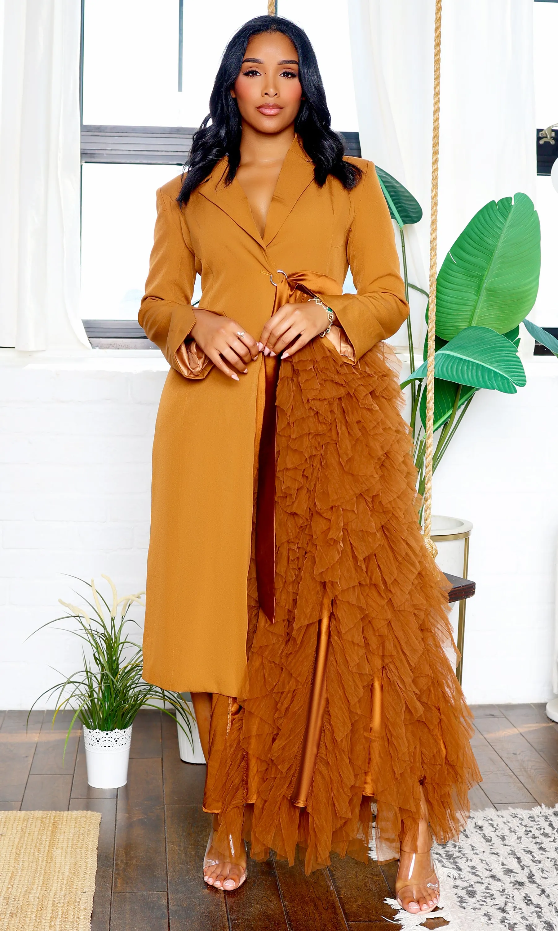 About It | Ruffle Detail Blazer Dress - Rust sold by Cutely Covered product image thumbnail 5