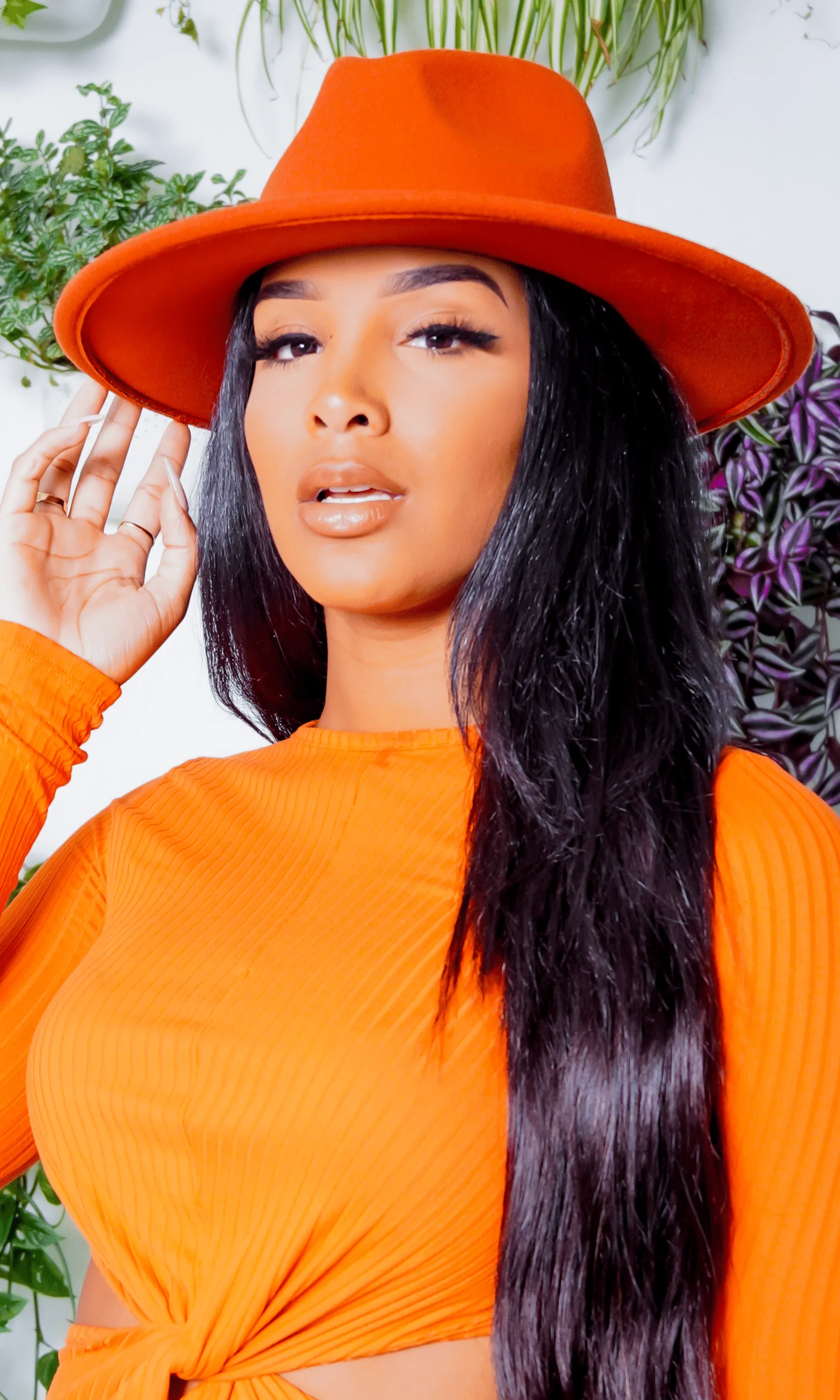 Still Trending | Wide Brim Panama Felt Fedora Hat with Band for Women Men - Rust Orange sold by Cutely Covered product image thumbnail 4