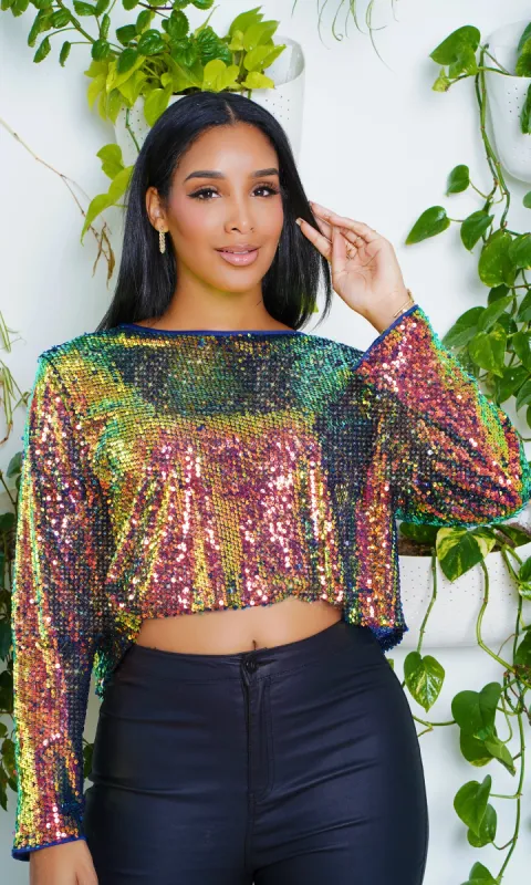 Metallic Sequin  Long Sleeve Top- Twilight sold by Cutely Covered