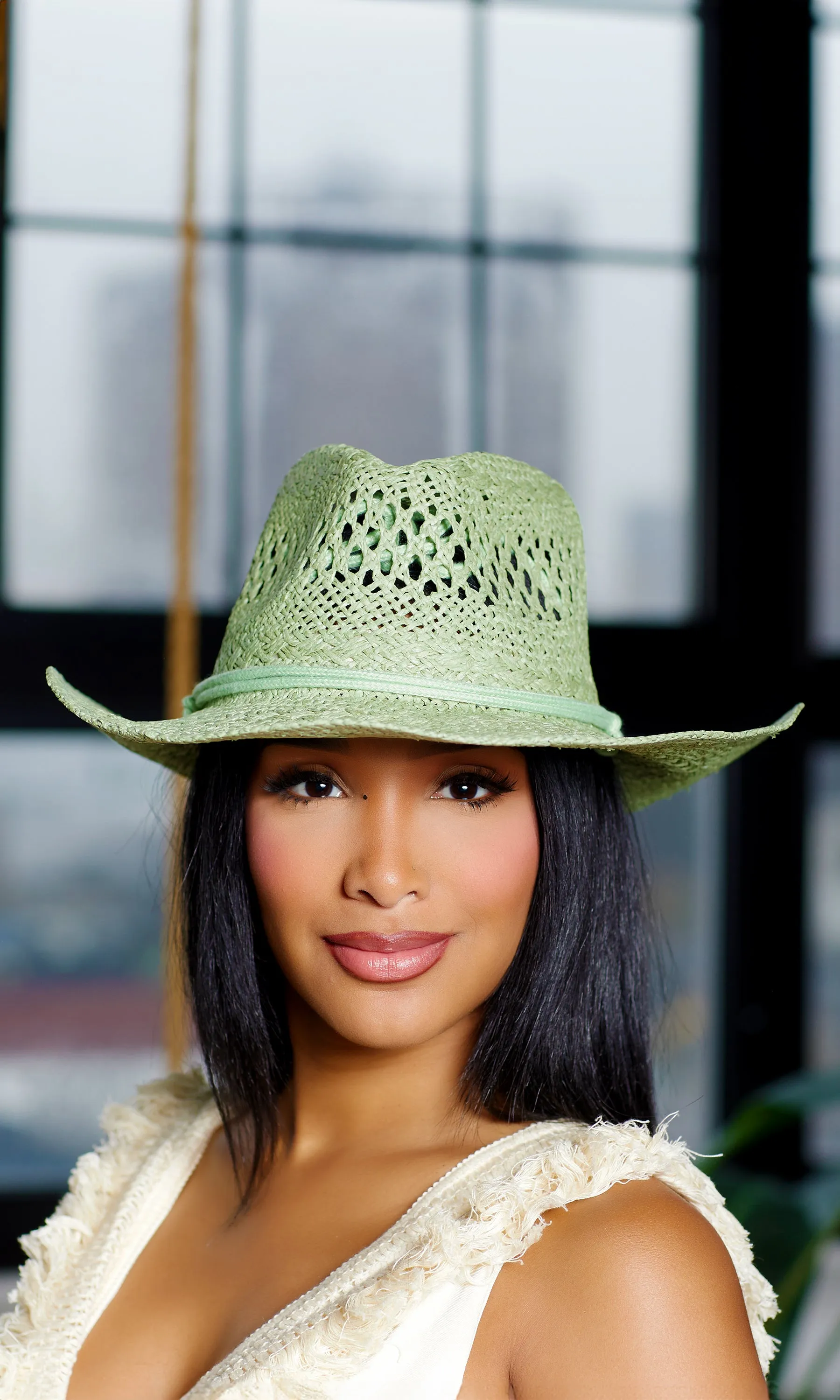 Western Women’s Adjustable Wide Brim Straw Hat Sun Protection - Mint sold by Cutely Covered product image thumbnail 2