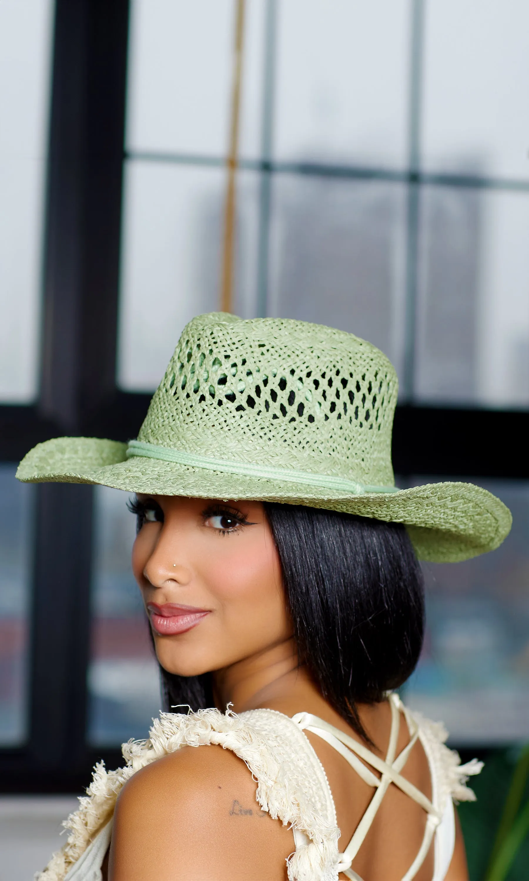 Western Women’s Adjustable Wide Brim Straw Hat Sun Protection - Mint sold by Cutely Covered product image thumbnail 4