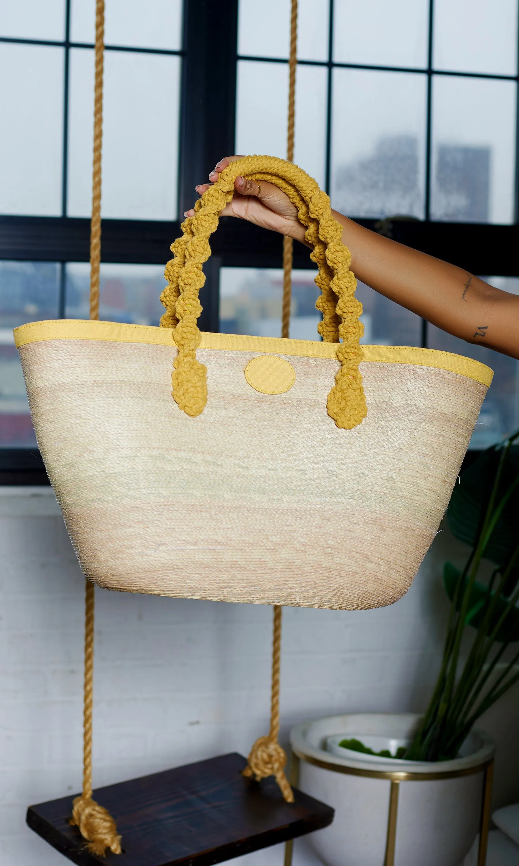 Handmade Straw Tote - Yellow sold by Cutely Covered product image thumbnail 3