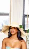 Lace-Banded Raw Edge | Women’s Adjustable Wide Brim Straw Hat Sun Protection - Tan sold by Cutely Covered