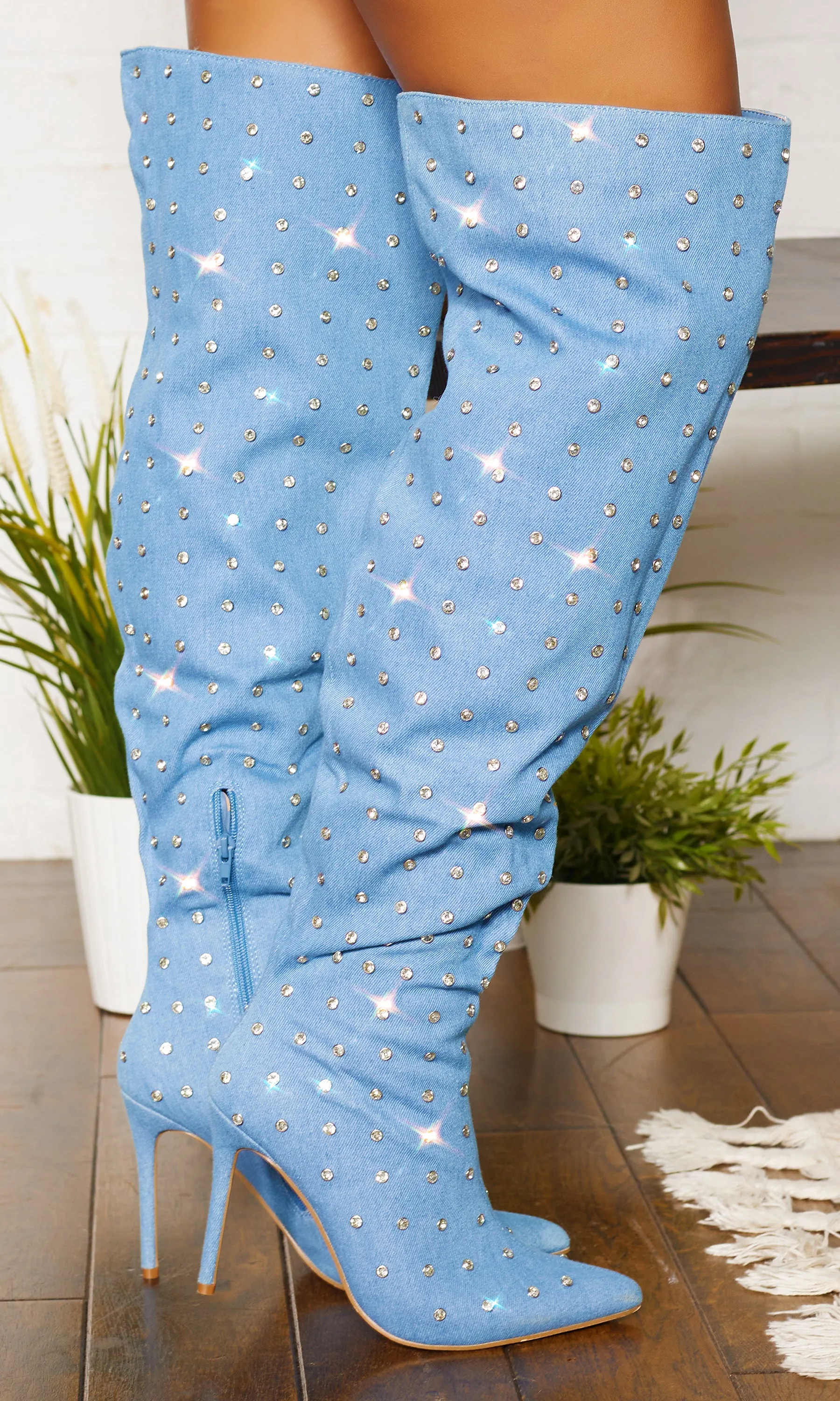 Girl's BFF | Studded Thigh High Boots - Denim FINAL SALE sold by Cutely Covered product image thumbnail 2