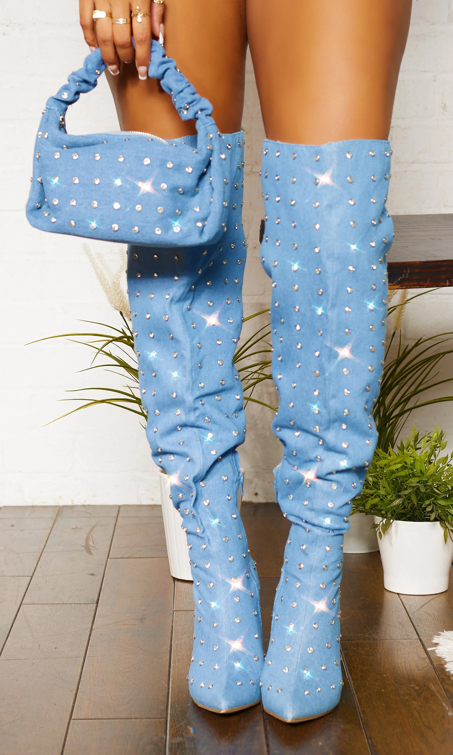 Girl's BFF | Studded Thigh High Boots - Denim FINAL SALE sold by Cutely Covered