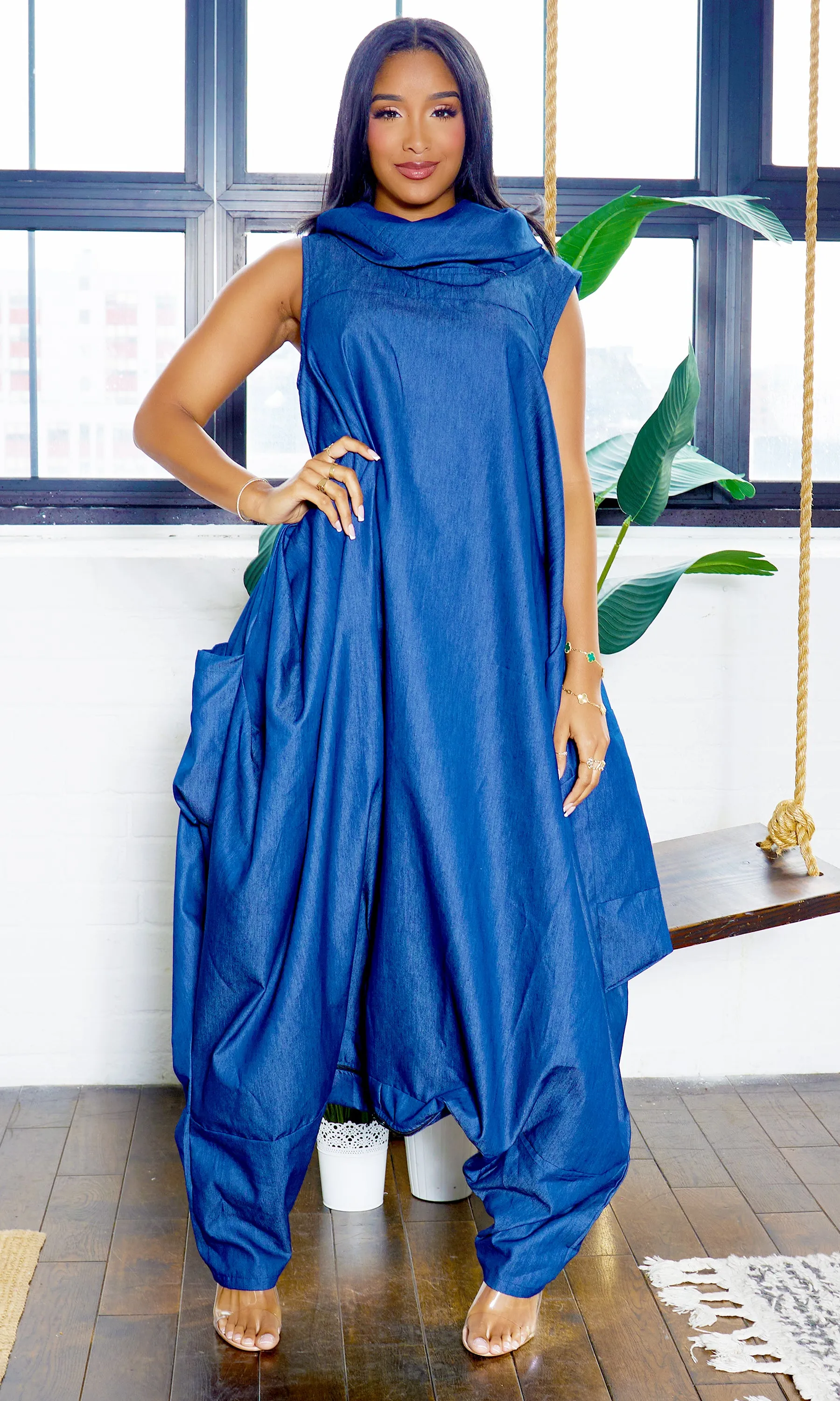 Turtle Neck Harem Jumpsuit - Blue Denim sold by Cutely Covered product image thumbnail 2