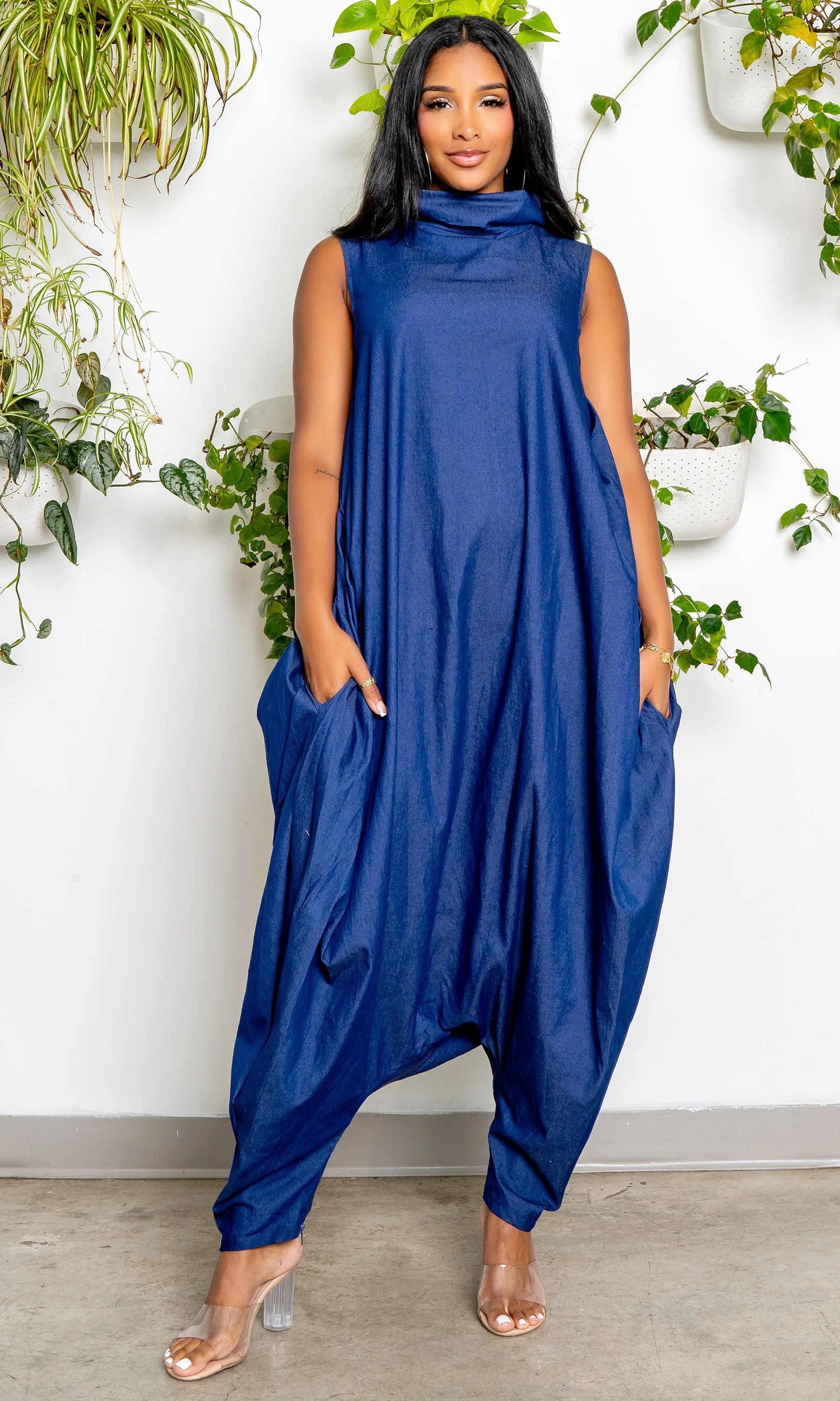 Turtle Neck Harem Jumpsuit - Blue Denim sold by Cutely Covered product image thumbnail 4
