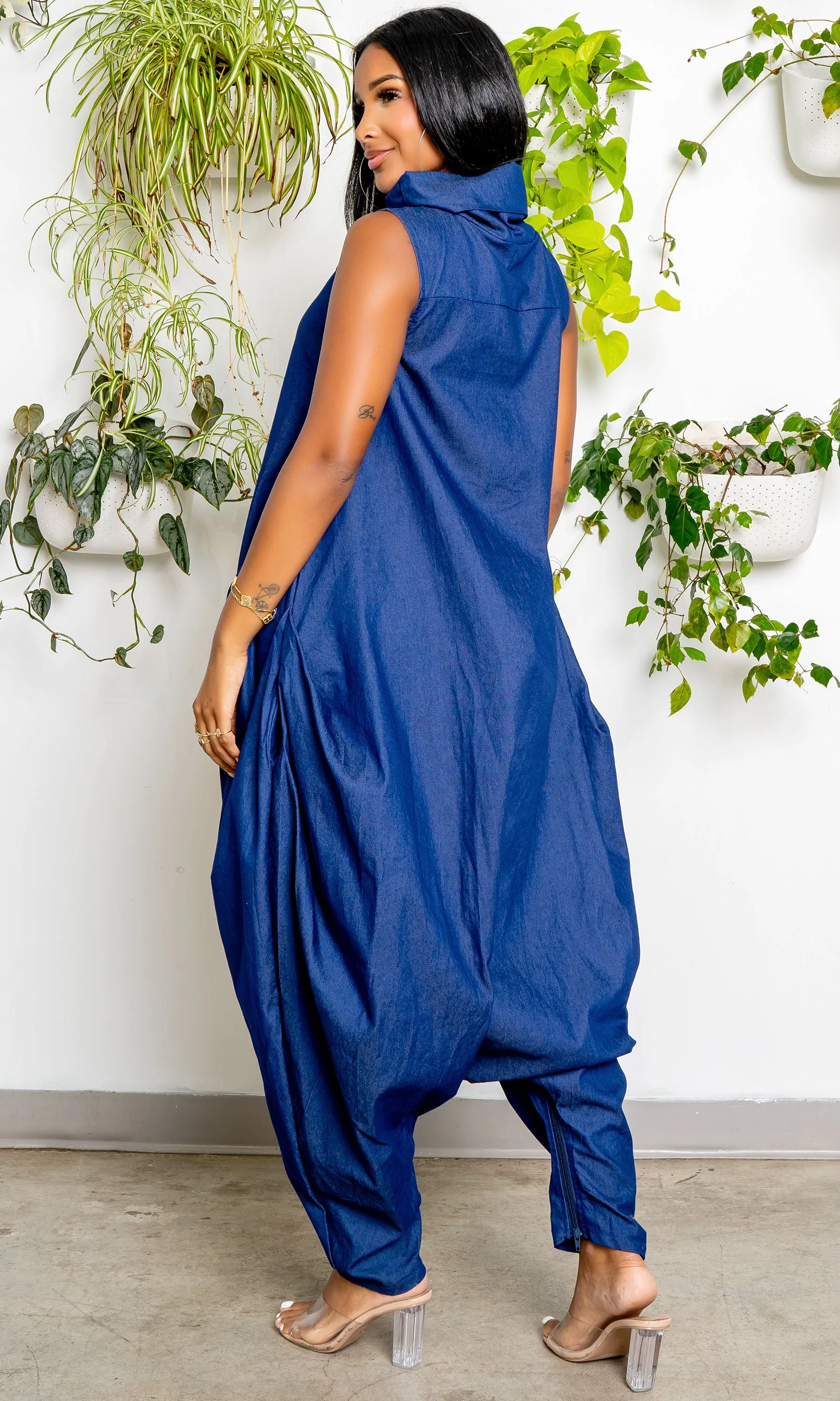 Turtle Neck Harem Jumpsuit - Blue Denim sold by Cutely Covered product image thumbnail 5