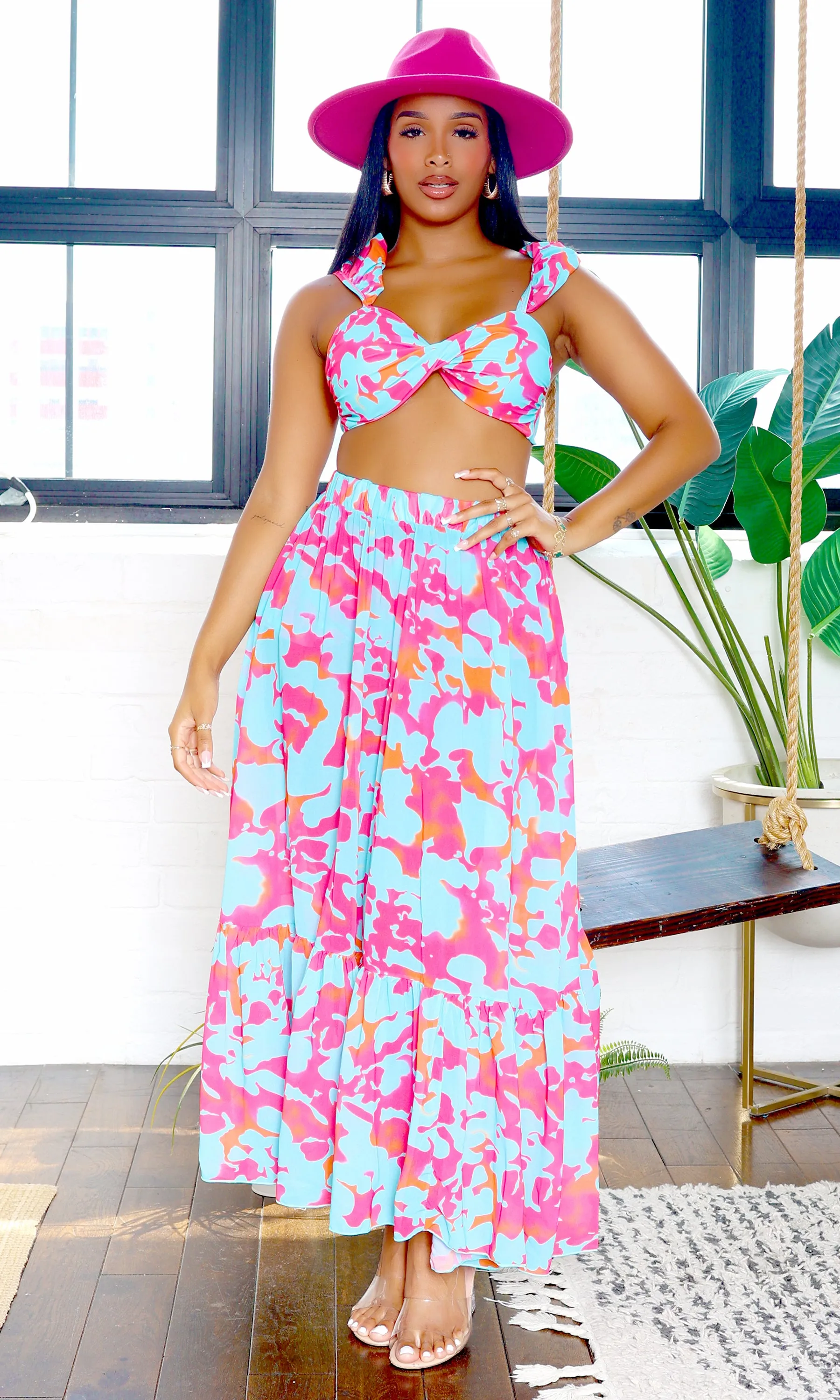 Avery | Ruffle Bikini & Skirt Cover-Up Set - Pink Blue - A11 PREORDER sold by Cutely Covered product image thumbnail 2