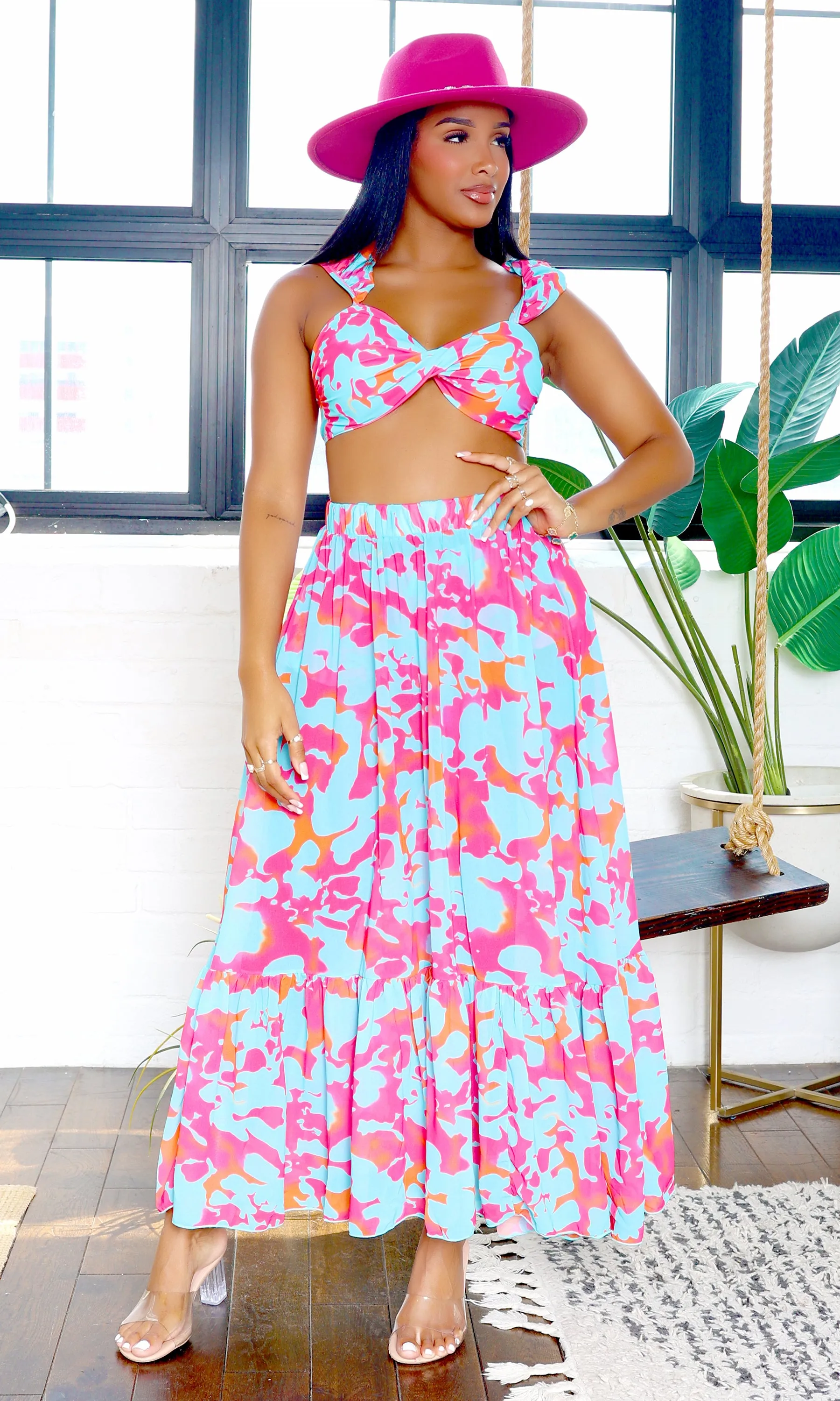 Avery | Ruffle Bikini & Skirt Cover-Up Set - Pink Blue - A11 PREORDER sold by Cutely Covered product image thumbnail 3