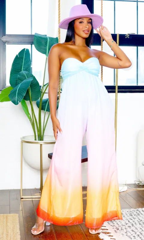 Sarah Sunset Dreams | Orange Fade Sleeveless Jumpsuit sold by Cutely Covered