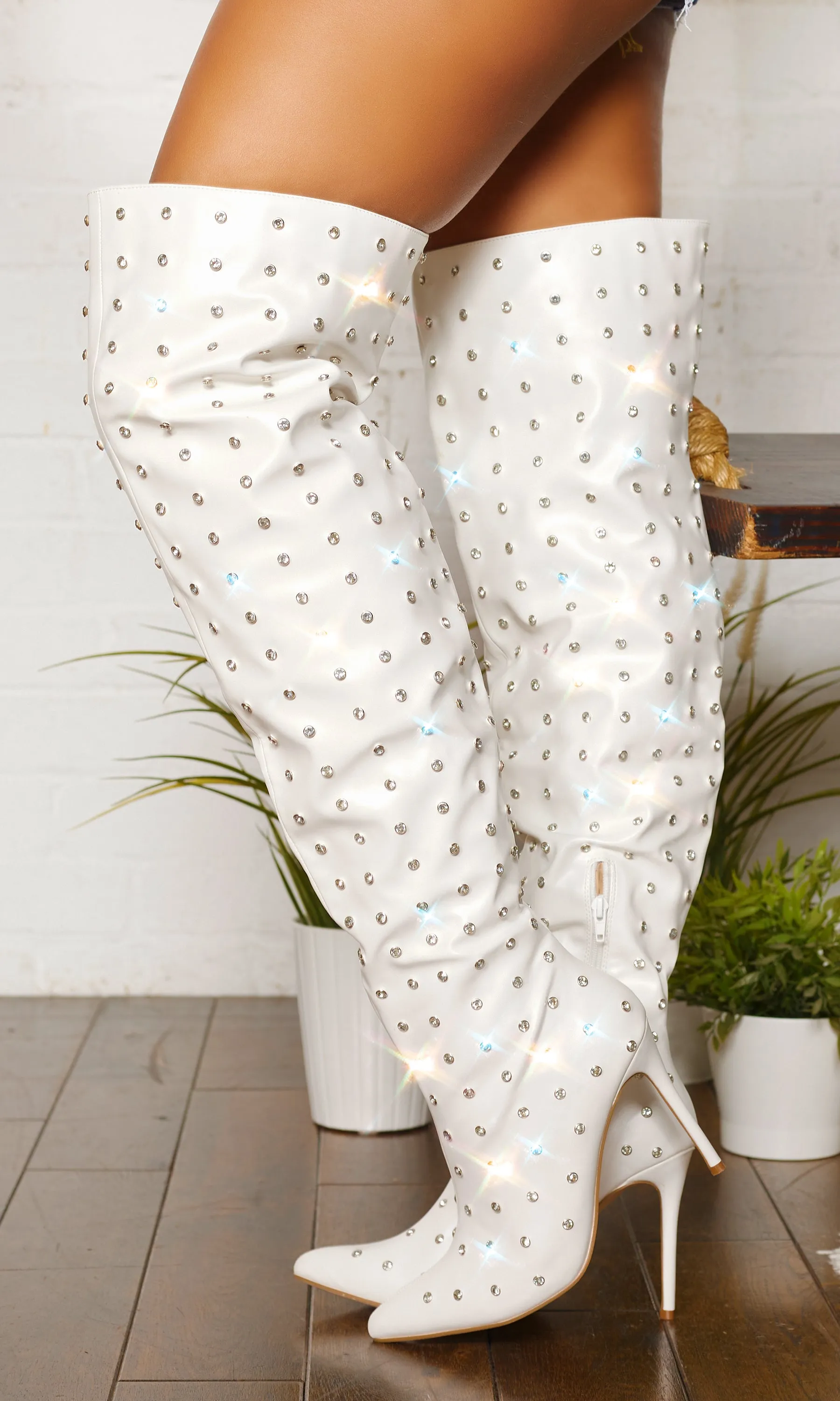 Girl's BFF | Studded Thigh High Boots - White FINAL SALE sold by Cutely Covered product image thumbnail 2