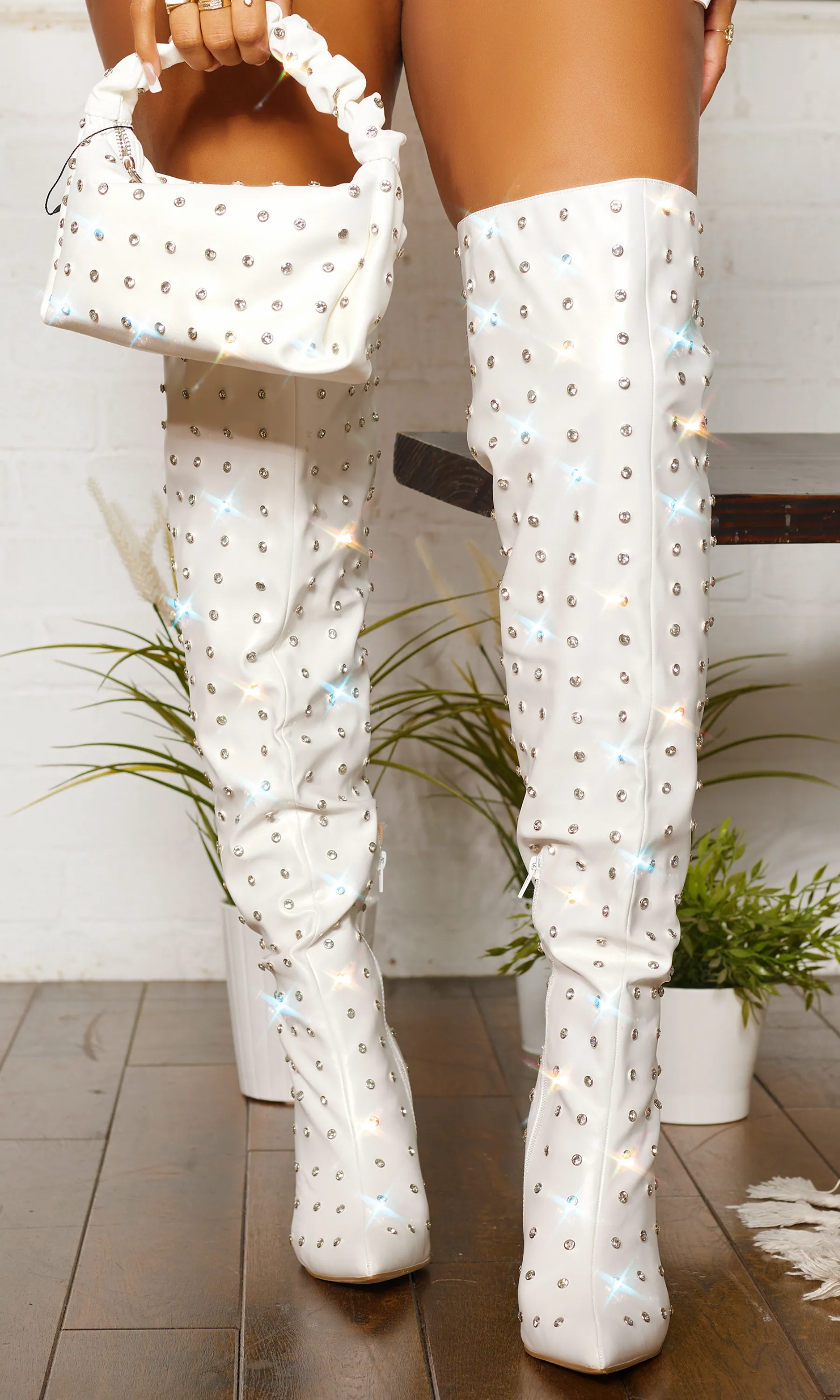Girl's BFF | Studded Thigh High Boots - White FINAL SALE sold by Cutely Covered