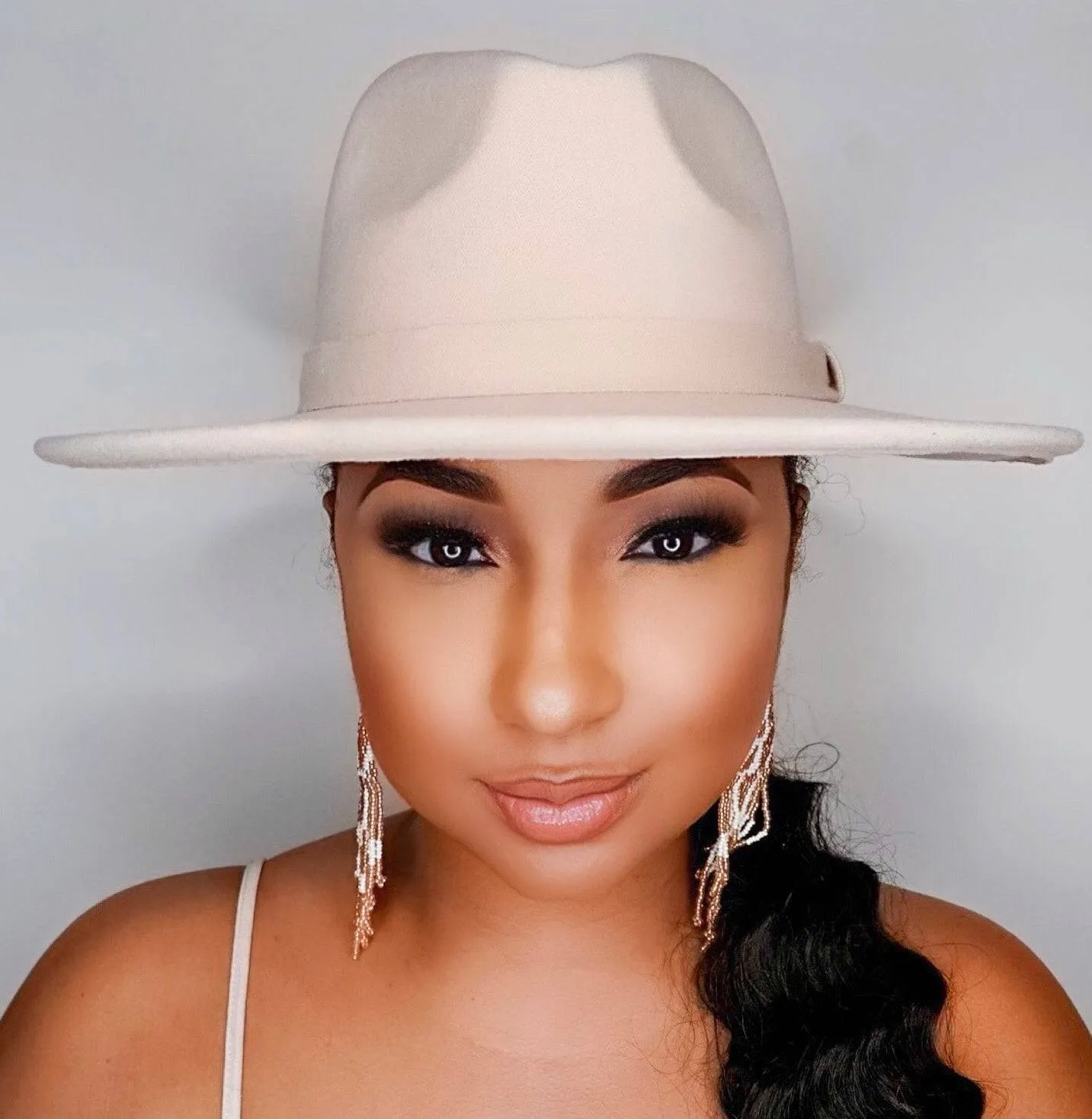 Still Trending | Wide Brim Panama Felt Fedora Hat with Band - Beige sold by Cutely Covered product image thumbnail 5