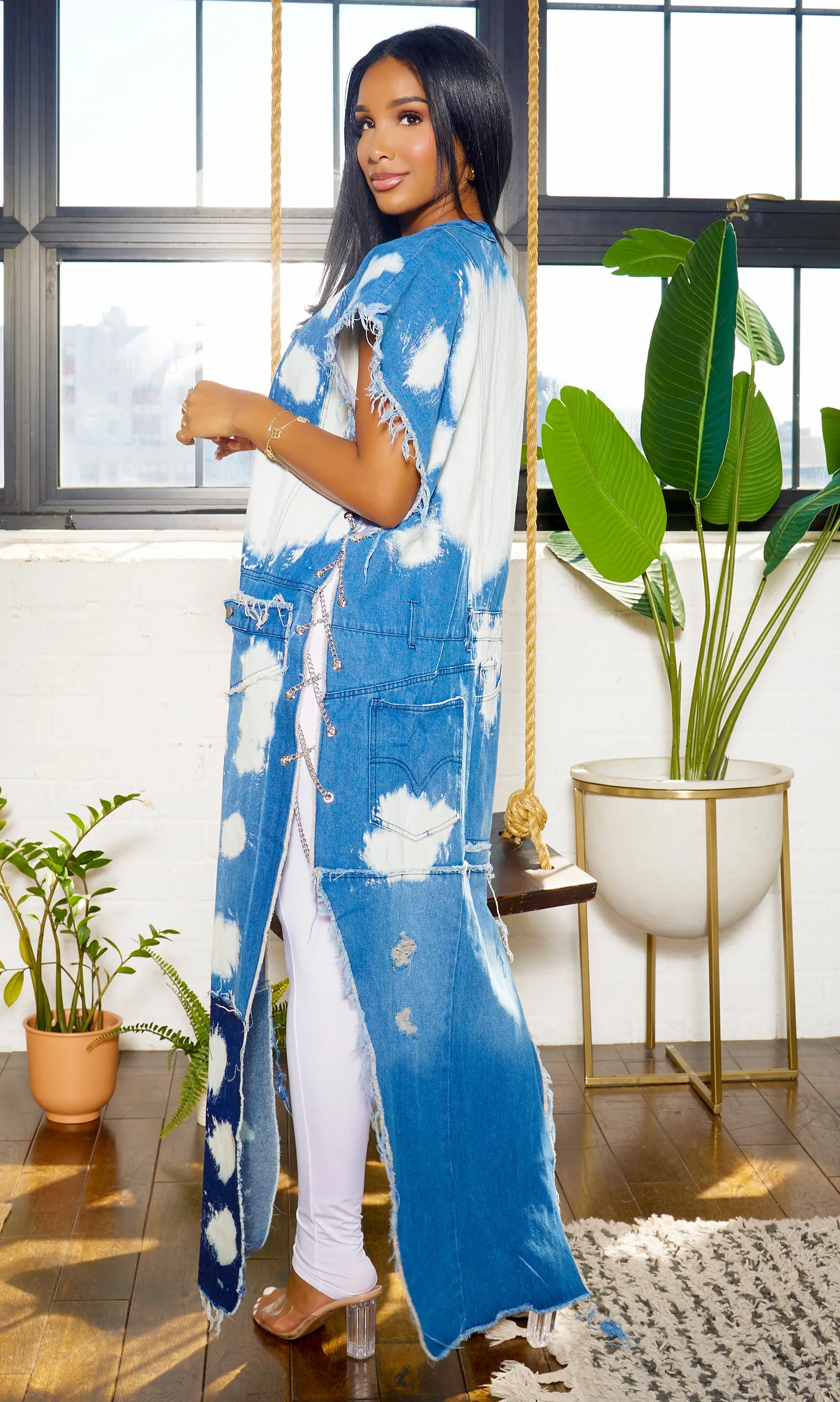 Tie Dye Washed Denim Chain Vest sold by Cutely Covered product image thumbnail 2