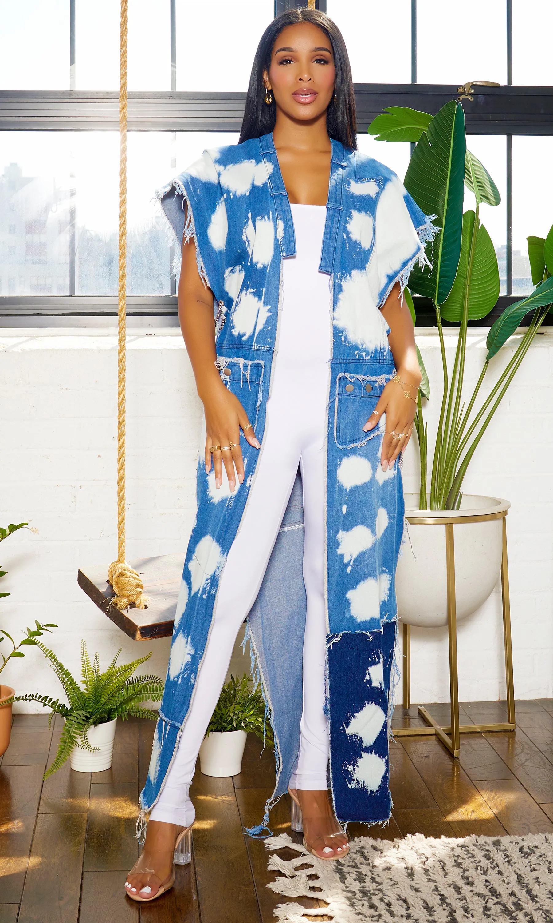 Tie Dye Washed Denim Chain Vest sold by Cutely Covered product image thumbnail 3