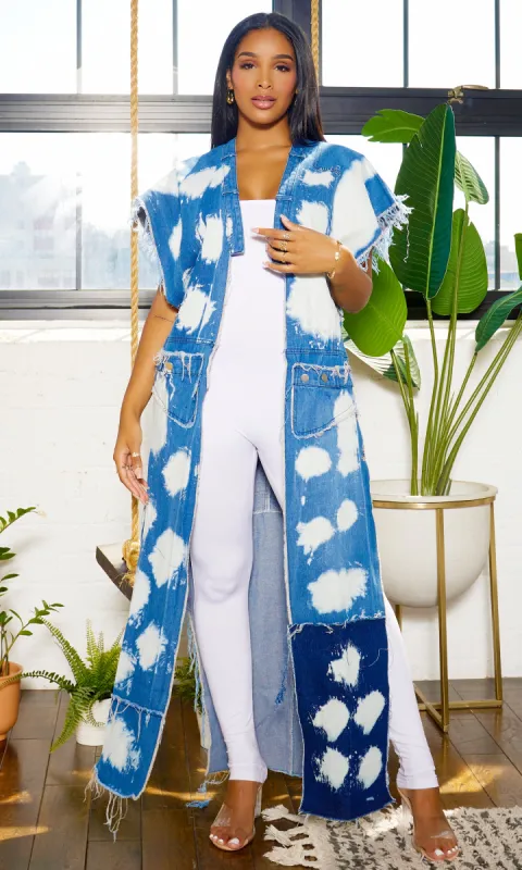 Tie Dye Washed Denim Chain Vest sold by Cutely Covered