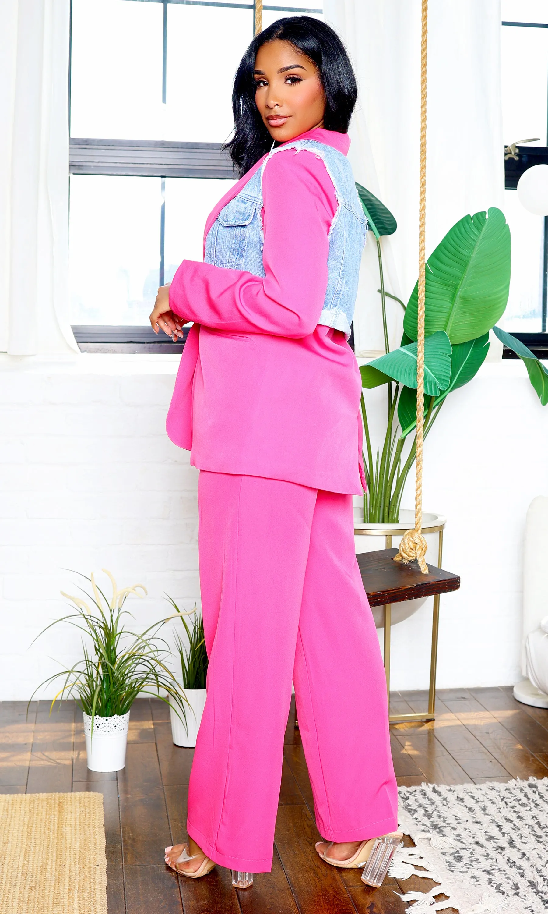 Denim Duo- The Urban Elegance Pants Set -Pink sold by Cutely Covered product image thumbnail 5