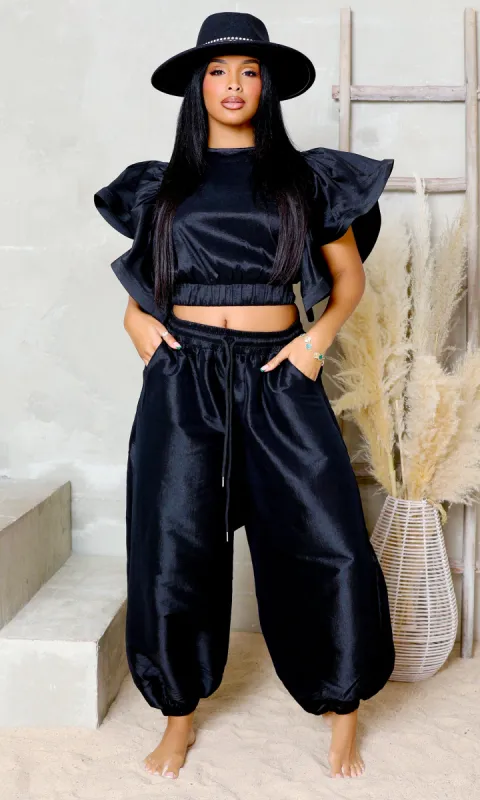 Graceful Flutter Pants Set - Black FINAL SALE sold by Cutely Covered