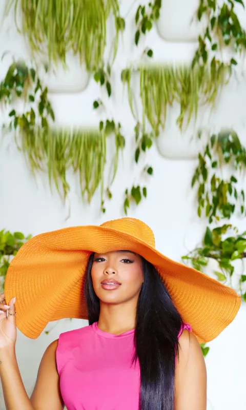 Beach Days | Women’s Adjustable Wide Brim Straw Hat Sun Protection - Orange sold by Cutely Covered