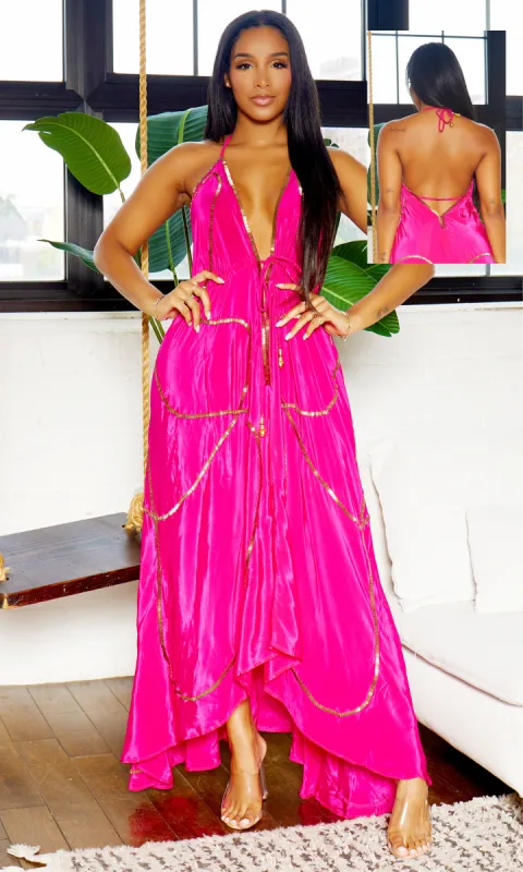 Beaded Flowy Dress 2 - Fuchsia sold by Cutely Covered