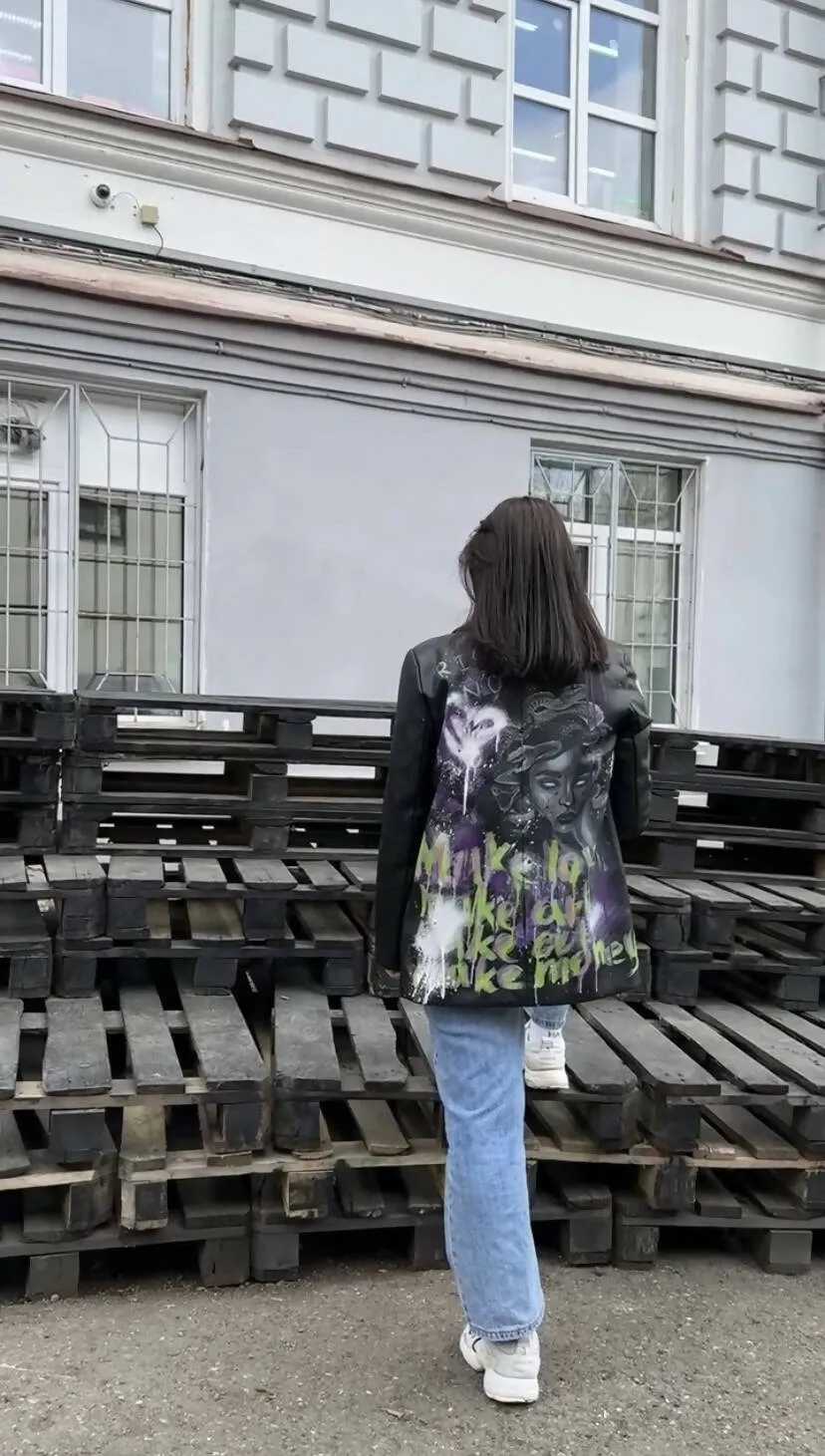 Medusa's Gaze Hand-painted leather jacket sold by Drippy Custom Many product image thumbnail 2