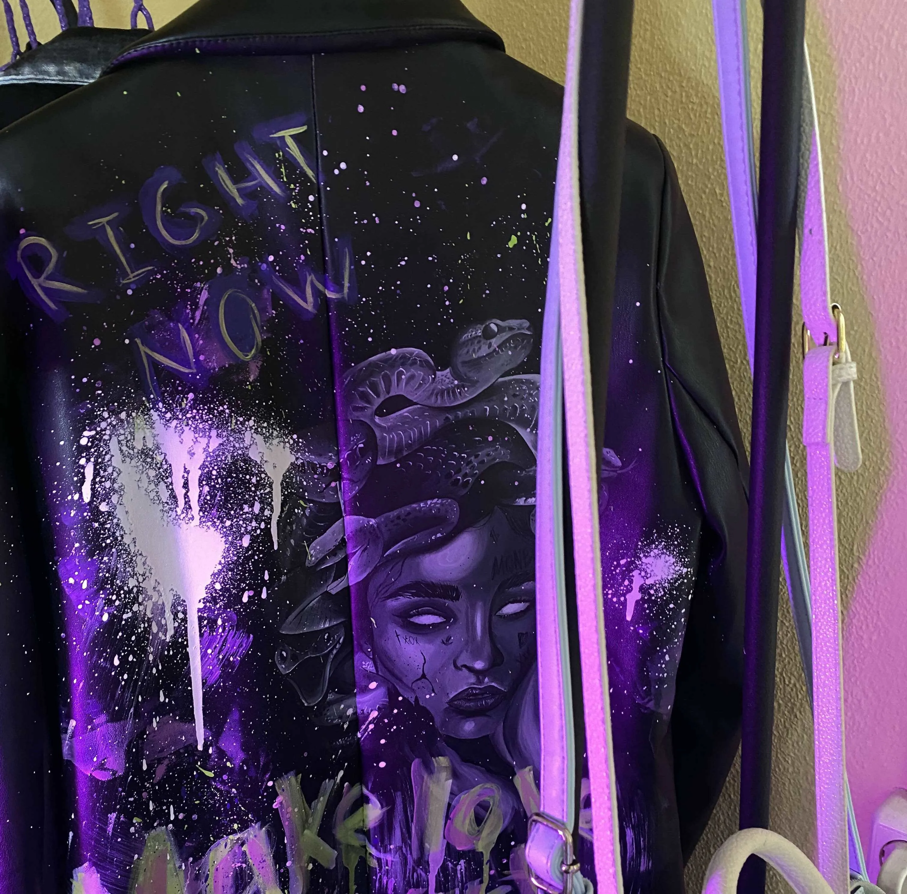 Medusa's Gaze Hand-painted leather jacket sold by Drippy Custom Many