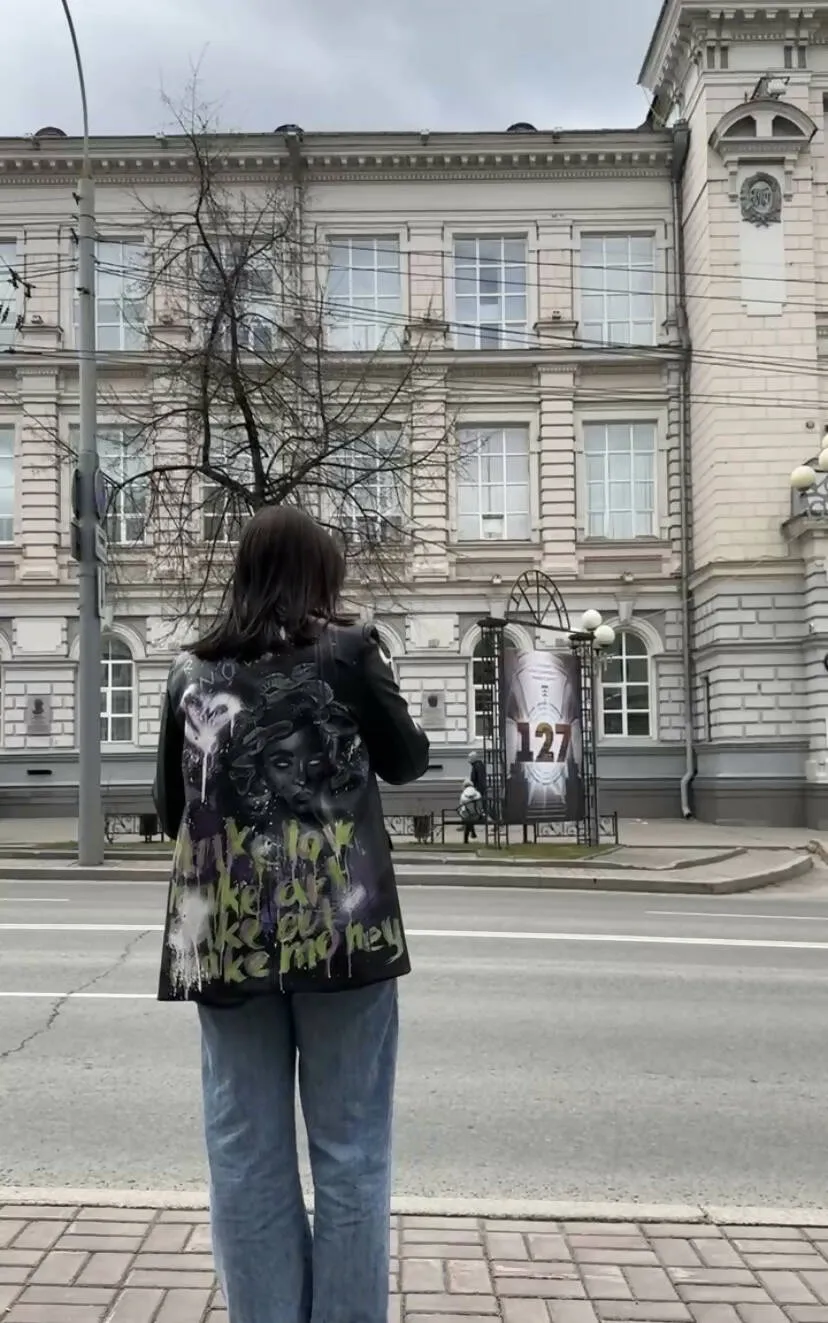 Medusa's Gaze Hand-painted leather jacket sold by Drippy Custom Many product image thumbnail 3