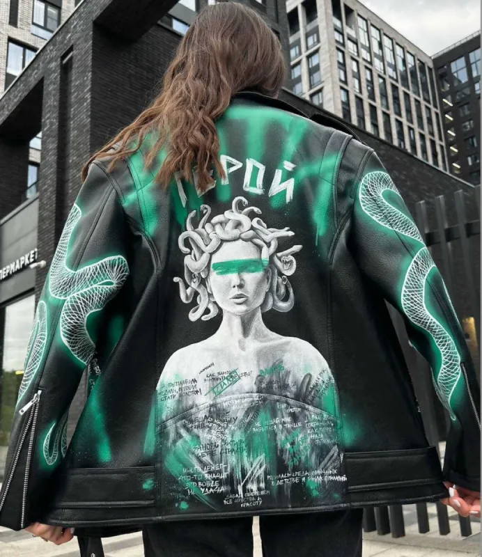 'Hero' Hand-Painted Leather Jacket sold by Drippy Custom Many