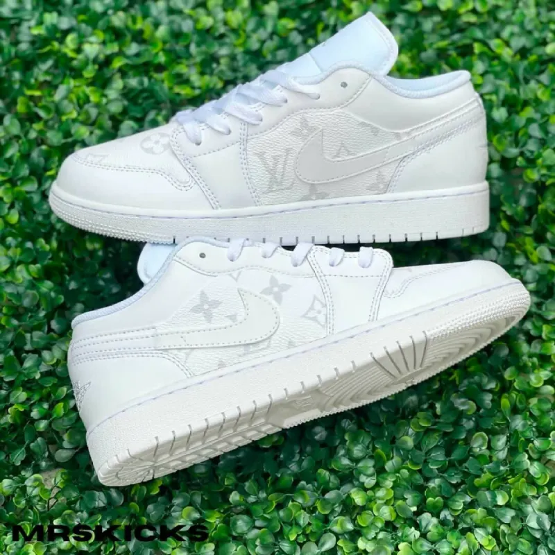 White LV Jordan 1 Low sold by Drippy Custom Many