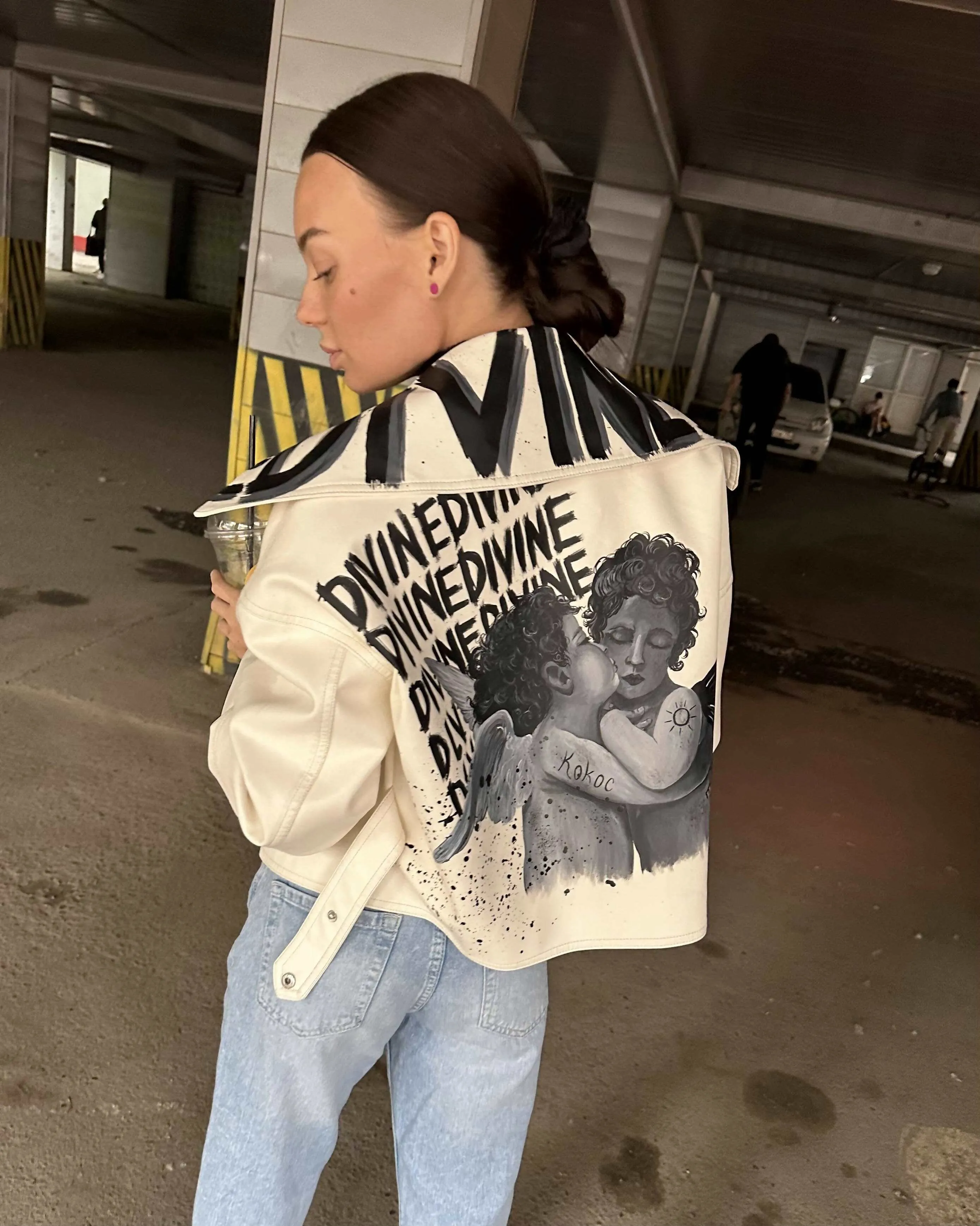 Amour Blanc Hand-painted leather jacket sold by Drippy Custom Many product image thumbnail 3