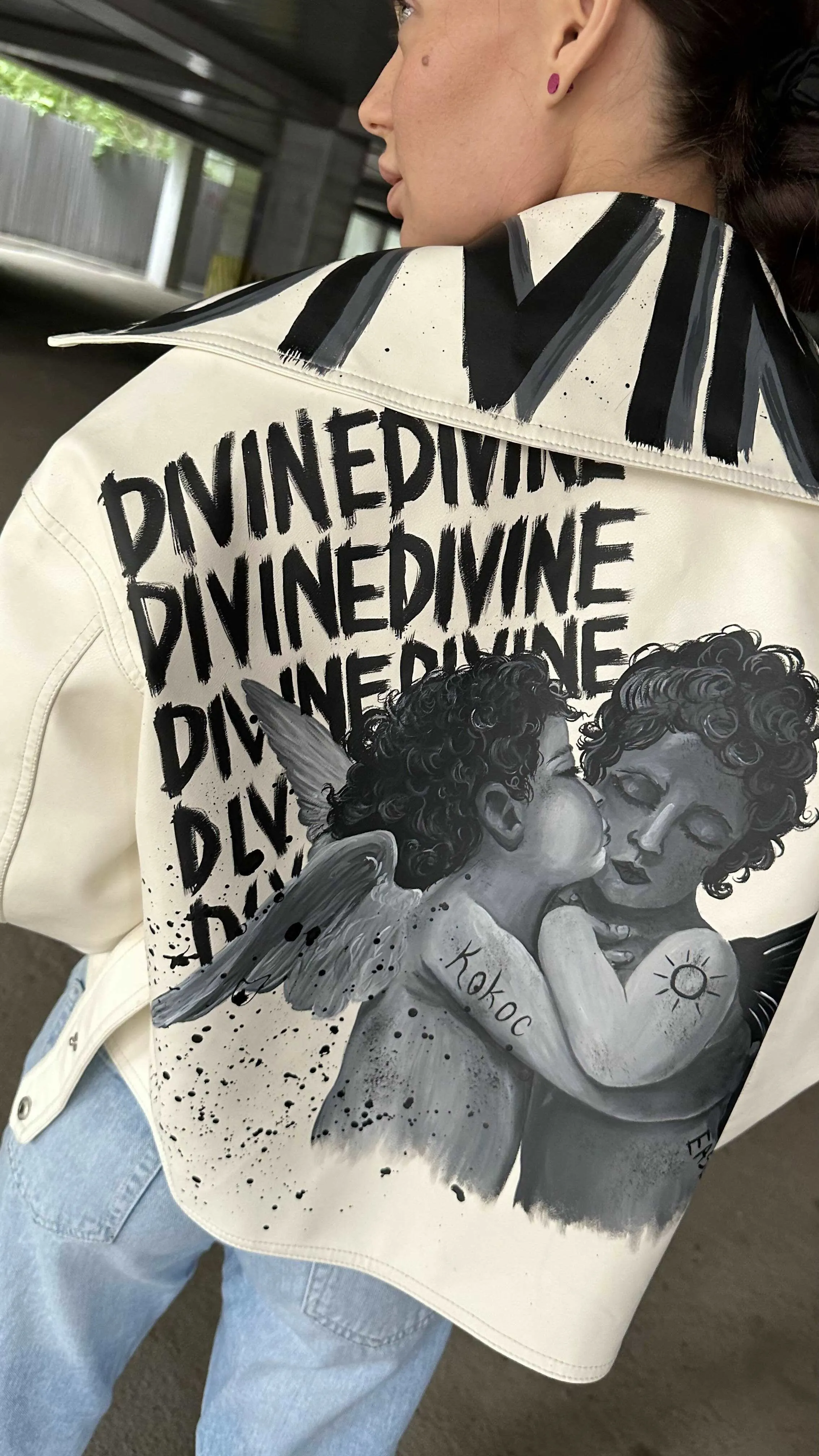 Amour Blanc Hand-painted leather jacket sold by Drippy Custom Many product image thumbnail 2