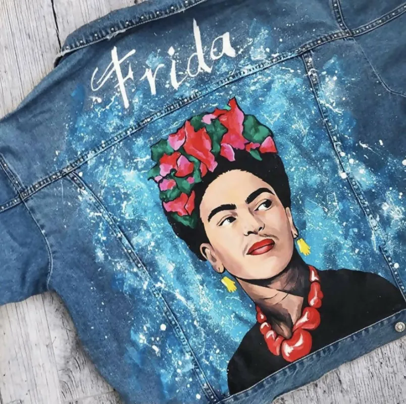 Frida Hand-Painted Denim Jacket sold by Drippy Custom Many