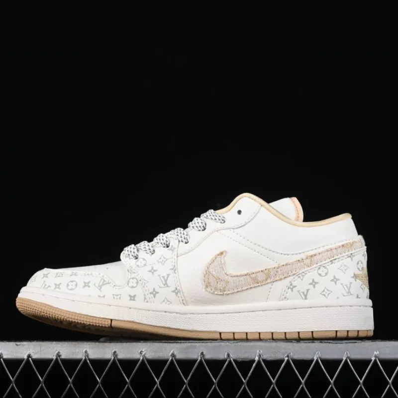 White Khaki LV Air Jordan 1 Low sold by Drippy Custom Many