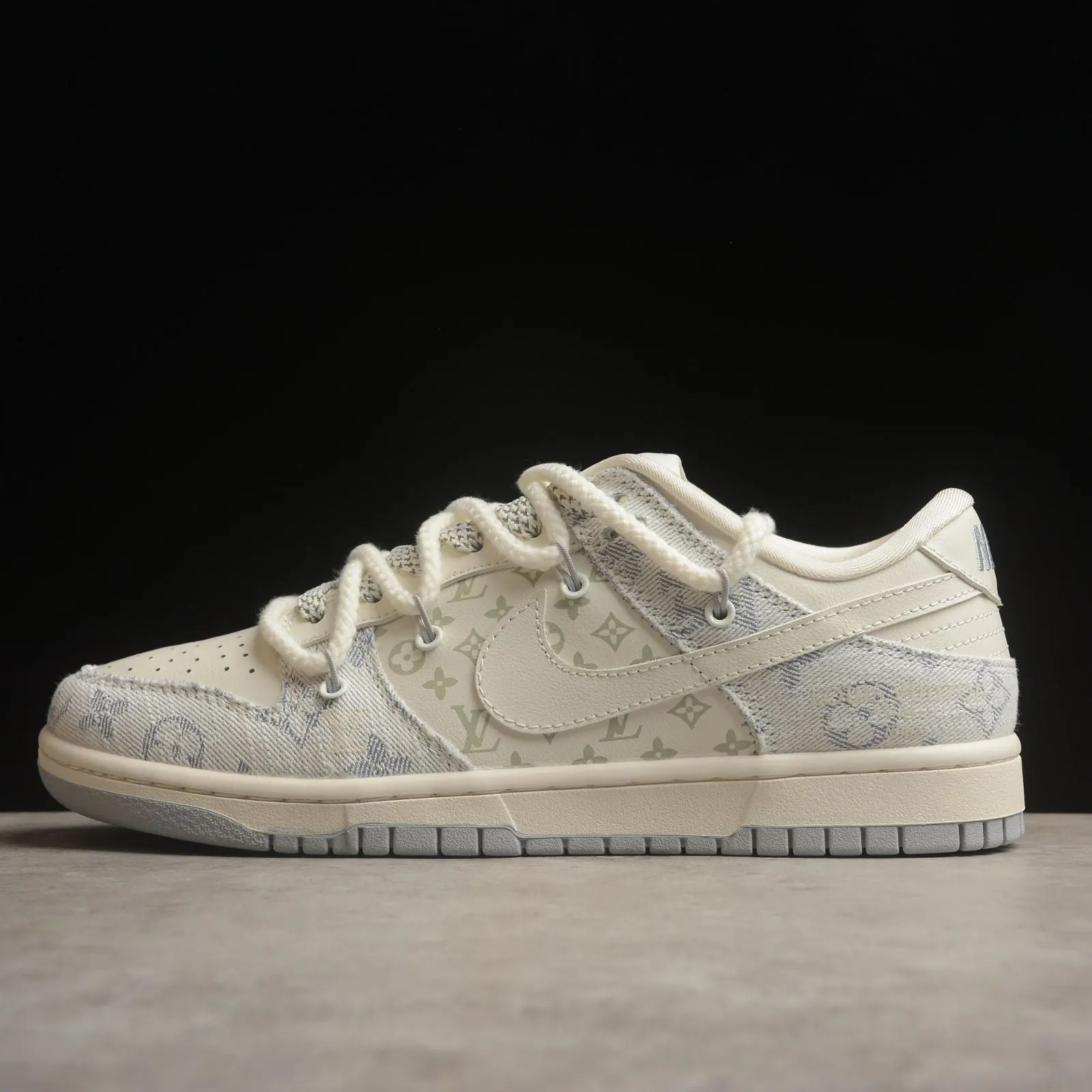 Denim LV Dunks sold by Drippy Custom Many