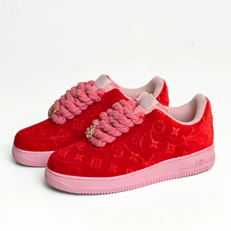 Red LV Velvet Air Force 1 made by Drippy Custom Many